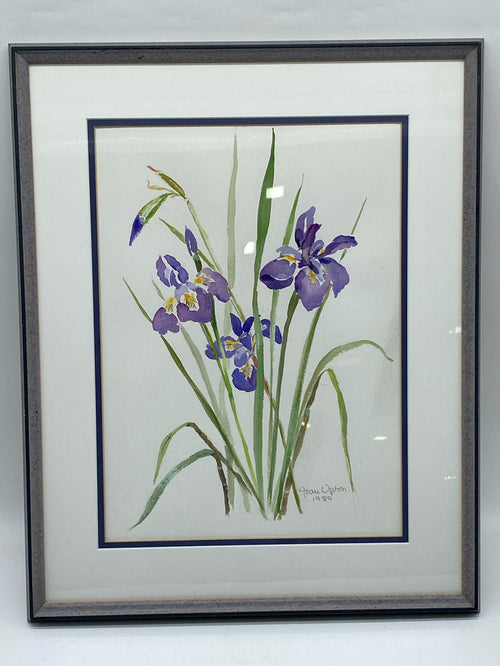 PURPLE IRIS WATER COLOR IN GREY FRAME