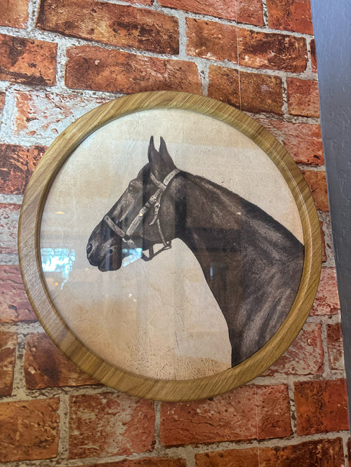 ROUND NATURAL FRAMED HORSE HEADS