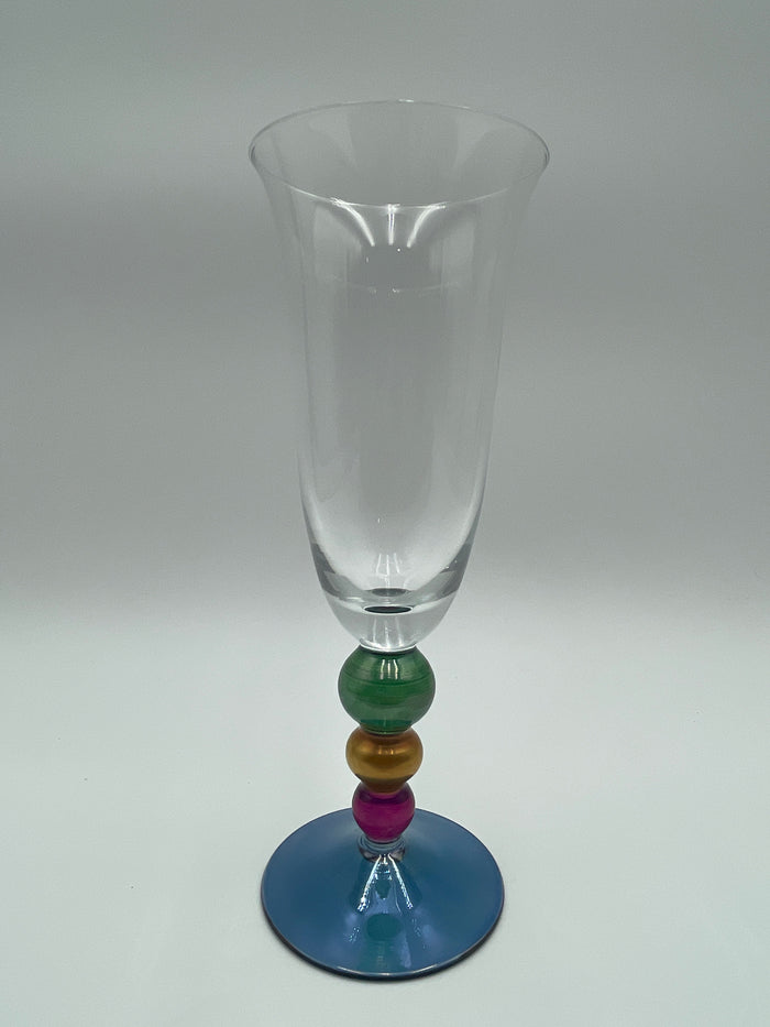 SET OF 8 CHAMPAGNE FLUTE COLORFUL STACKED GLASS BEAD BASE