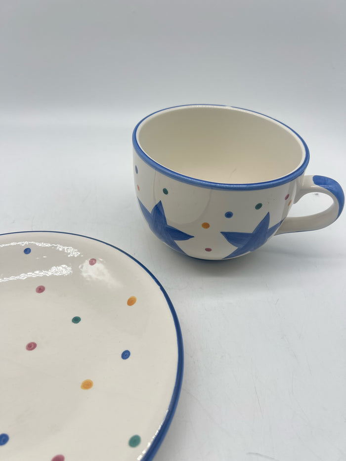 SOUP MUG AND PLATE BLUE STARS