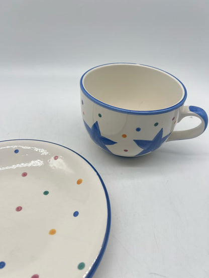SOUP MUG AND PLATE BLUE STARS