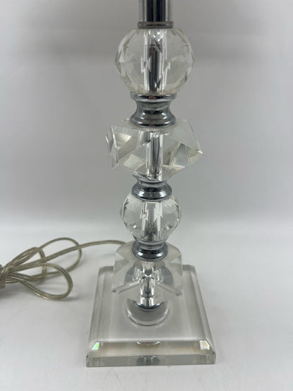 STACKED ACRYLIC LAMP SILVER DETAIL AND CREME BOW SHADE