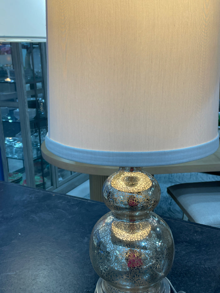 TABLE LAMP PAIR MULTI TIERED MERCURY GLASS SILVER DETAIL