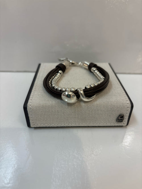 UNO DE 50 SILVER & LEATHER MEDULA BRACELET SIZE M