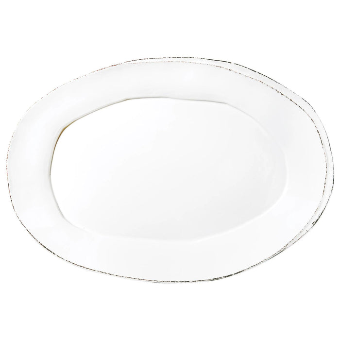 Vietri Lastra white oval ceramic platter with rustic distressed edges, 18.5 by 12.5 inches, handcrafted in Italy.