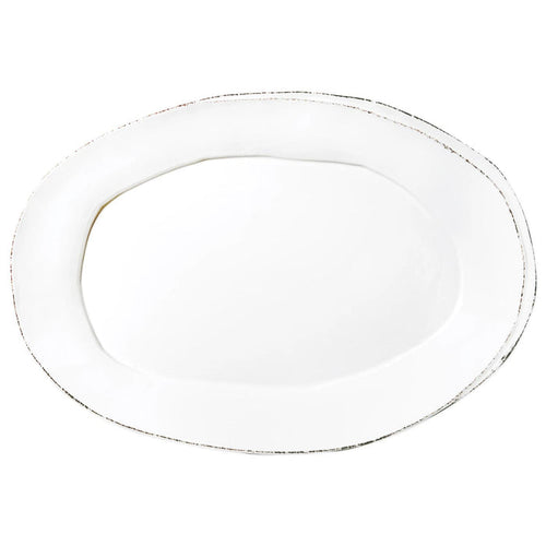 Vietri Lastra white oval ceramic platter with rustic distressed edges, 18.5 by 12.5 inches, handcrafted in Italy.