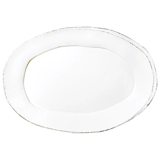 Vietri Lastra white oval ceramic platter with rustic distressed edges, 18.5 by 12.5 inches, handcrafted in Italy.