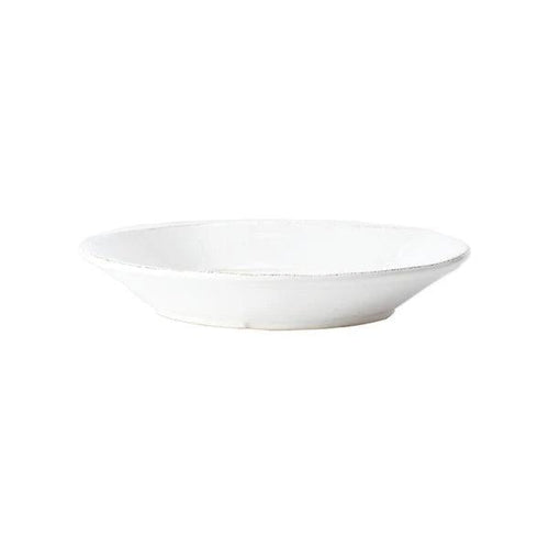White Vietri Lastra pasta bowl with rustic textured edges, crafted in Italy from ceramic, 8.75 inches in diameter.
