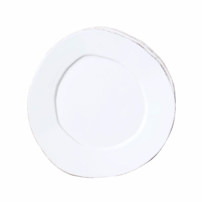 Vietri Lastra white ceramic salad plate, 8.75-inch round with rustic, organic edges and a classic Italian design.
