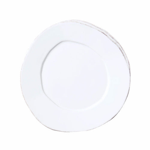 Vietri Lastra white ceramic salad plate, 8.75-inch round with rustic, organic edges and a classic Italian design.