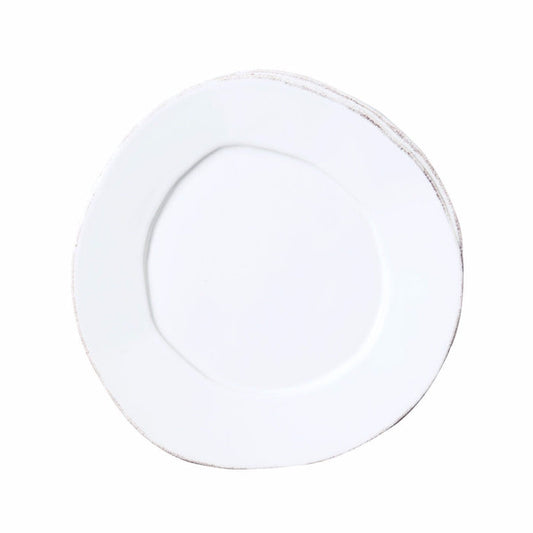 Vietri Lastra white ceramic salad plate, 8.75-inch round with rustic, organic edges and a classic Italian design.