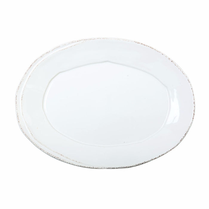 Vietri Lastra white oval platter with a rustic, hand-painted edge, 13.5-inch Italian ceramic serving dish.