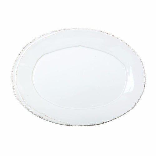 Vietri Lastra white oval platter with a rustic, hand-painted edge, 13.5-inch Italian ceramic serving dish.