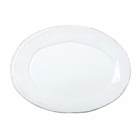 Vietri Lastra white oval platter with a rustic, hand-painted edge, 13.5-inch Italian ceramic serving dish.