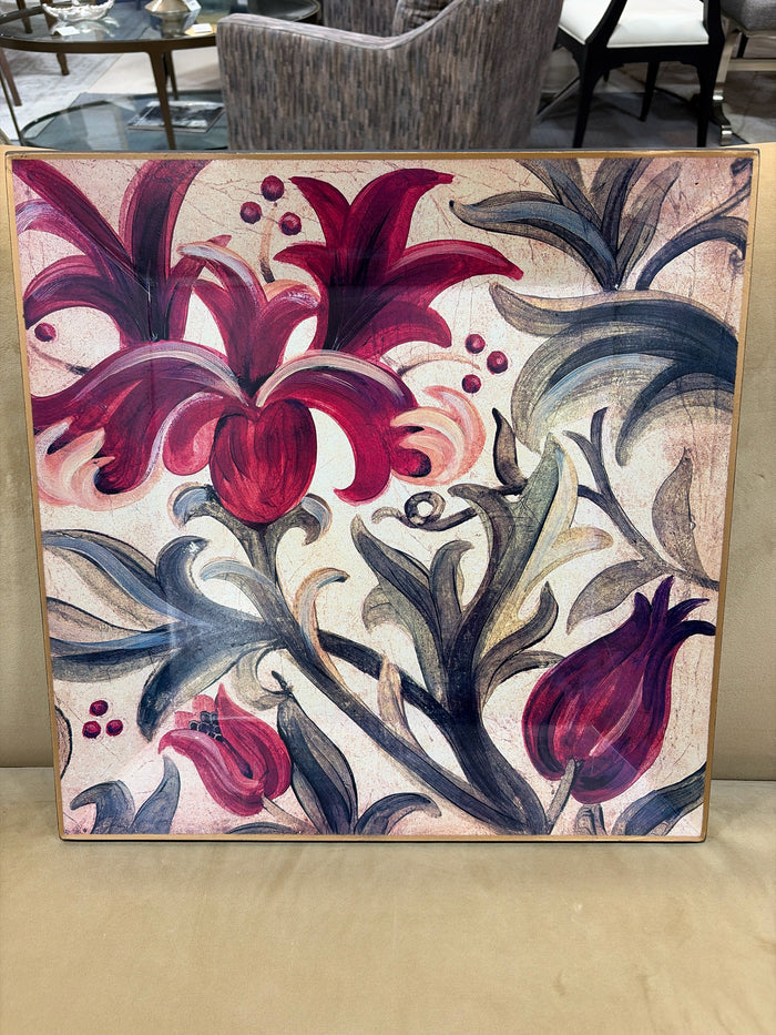 WALL ART LIZ JARDINE PAINTED FLOWERS ON WOOD
