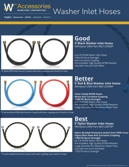 Whirlpool 5 ft. Washer Inlet Hoses - Red & Blue