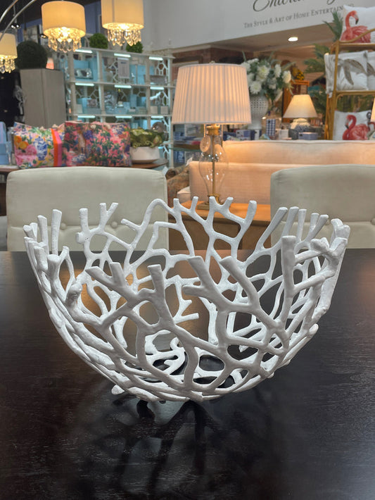 WHITE METAL DECORATIVE BOWL CORAL DESIGN