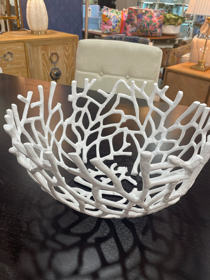 WHITE METAL DECORATIVE BOWL CORAL DESIGN