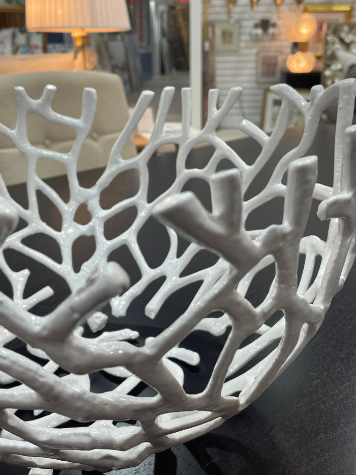 WHITE METAL DECORATIVE BOWL CORAL DESIGN