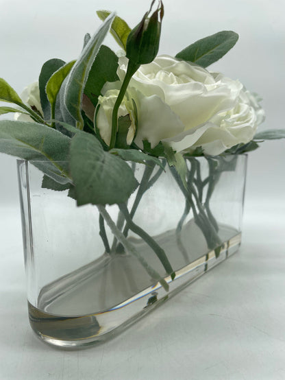 WHITE ROSES  IN OVAL GLASS VESSEL