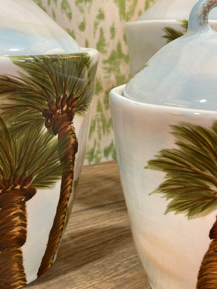 Z GALLERIE SET OF 3 GRADUATED CANISTERS HAND PAINTED PALM DESIGN